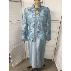 Jessica Howard Sea Foam Green Maxi Sheathe 2 Piece Dress & Print Jacket Sz 6